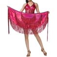 thumbnail image 1 of FEOYA Belly Dance Hip Scarf Womens Latin Dance Hip Scarf Sequins Fringe Triangle Coins Wrap Skirt Hip Scarf for Cha-cha Tango Samba Rave Salsa Rumba Rose Red, 1 of 7