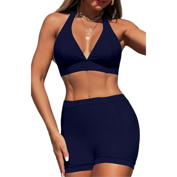 FEOYA Bikini Sets Ladies 2 Piece Swimming Costumes with Shorts Surf Suit Tankini Swimsuits Sets Modest Swimwear L