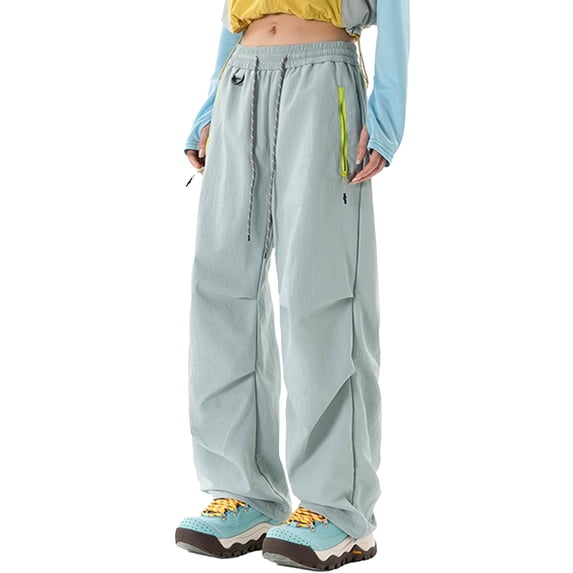 FEOYA Cargo Parachute Pants for Womens Quick-Dry Baggy Track Pants Waterproof Hiking Sweatpants Elastic Drawstring Outdoor Pants with Zipper Pockets Y2K Streetwear M