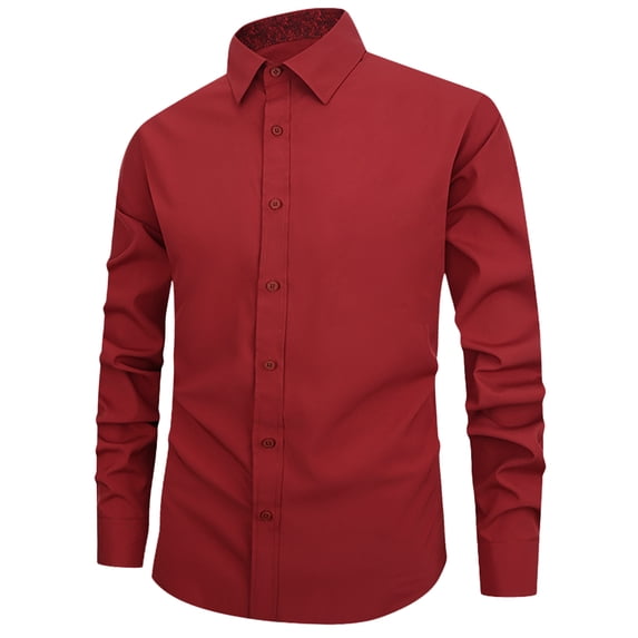 FEOYA Casual Business Tops for Men Long Sleeve Dress Shirts Stretch Slim Fit Shirts Button Down Blouses Formal Work Shirts Solid Color for Dating Wedding Working Talking Speeches Travel XL