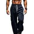 thumbnail image 1 of FEOYA Casual Cargo Pants Mens Corduroy Pants Drawstring Waist Track Sweatpants Straight Legs Joggers for Hiking running Workout Athletic Sport Outdoor 2XL Blue, 1 of 6