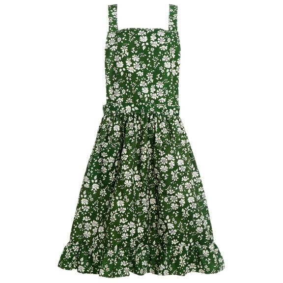 FEOYA Cooking Apron Floral Women Vintage Apron Dress 2 Pockets Cute Kitchen Apron Fashion Bib Apron for Gardening Workwear Florists Baking Painting Green/Khaki
