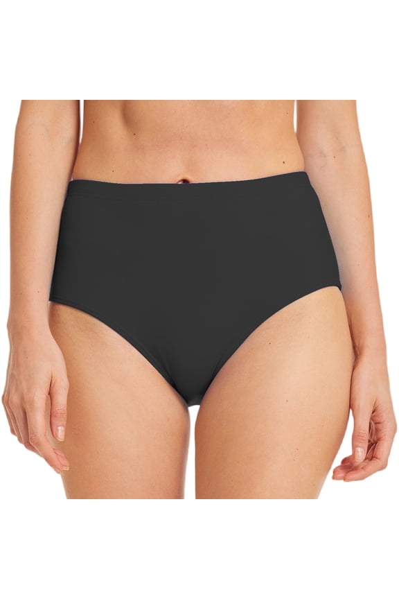 Full Coverage Swimsuit Bottoms Women Mid Waisted Bikini Bottoms Ladies Swim Briefs Basic Bathing Suit Swimwear Black