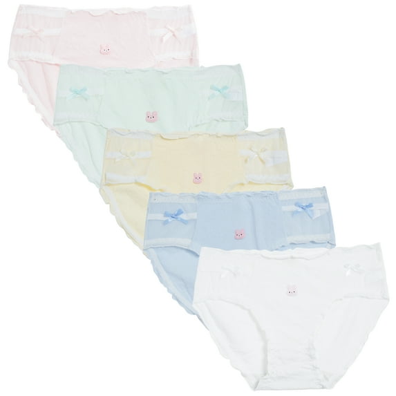 FEOYA Girls Cotton Underwear Cute Underpants Kids Breathable Underwear Soft Panties Comfortable Brief with Bow Lace Trimmed Panties 5 Pack L