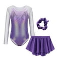 thumbnail image 1 of FEOYA Gymnastics Leotards for Girls Long Sleeve Kid Sparkly Dance Unitards Athletic Ballet Outfit with Skirt Hairband 3 Piece 5-6 Years Purple, 1 of 6