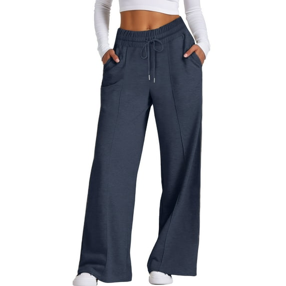 FEOYA High Waisted Sweatpants Women Baggy Drawstring Pants Wide Leg Sweatpants Ladies Loose Joggers with Pockets L