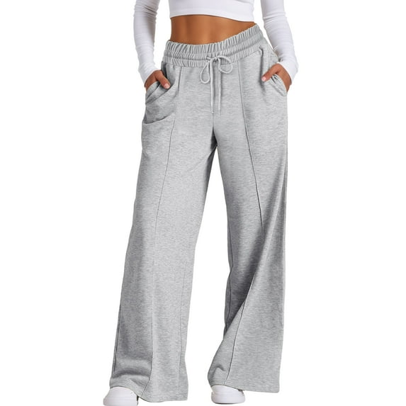 FEOYA High Waisted Sweatpants Women Baggy Drawstring Pants Wide Leg Sweatpants Ladies Loose Joggers with Pockets L