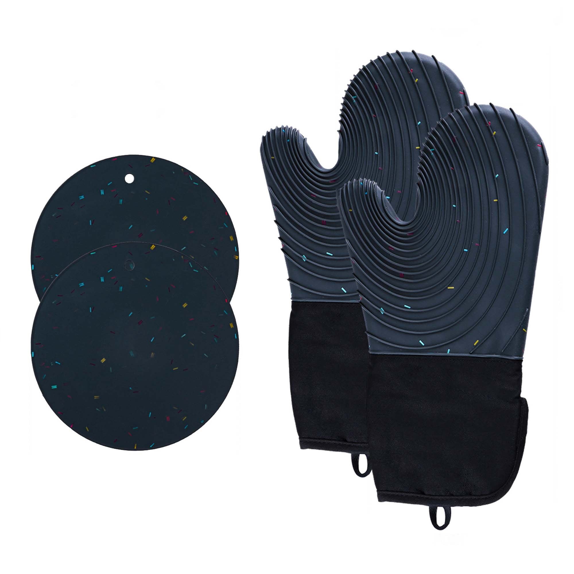 FEOYA Kitchen Oven Mitts Kitchen Oven Glove Heat Resistant 500℉Oven Mittens 4 Piece Set Non-Slip Soft Cotton Oven Gloves for Home Baking Cooking Grilling