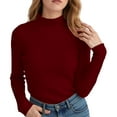 thumbnail image 1 of FEOYA Knit Sweater Slim Fit Women's Ribbed Pullover Top Mock Neck Ladies Basic Sweater Half Turtleneck for Winter Fall Burgundy, 1 of 7