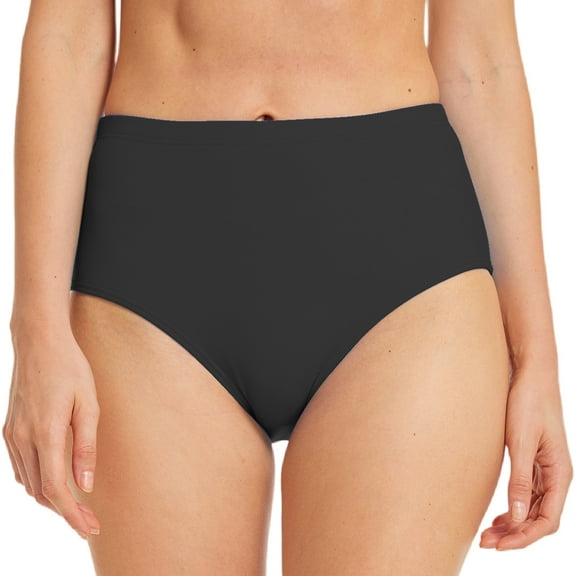 FEOYA Ladies Bikini Bottoms Womens Mid Rise Swim Brief Full Coverage Bathing Suit Bottoms Basic Swimsuit Swimwear Black