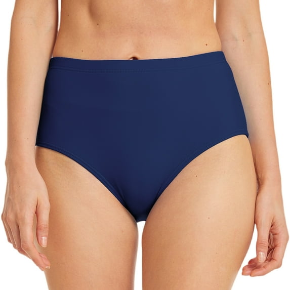 FEOYA Ladies Bikini Bottoms Womens Mid Rise Swim Brief Full Coverage Bathing Suit Bottoms Basic Swimsuit Swimwear Blue
