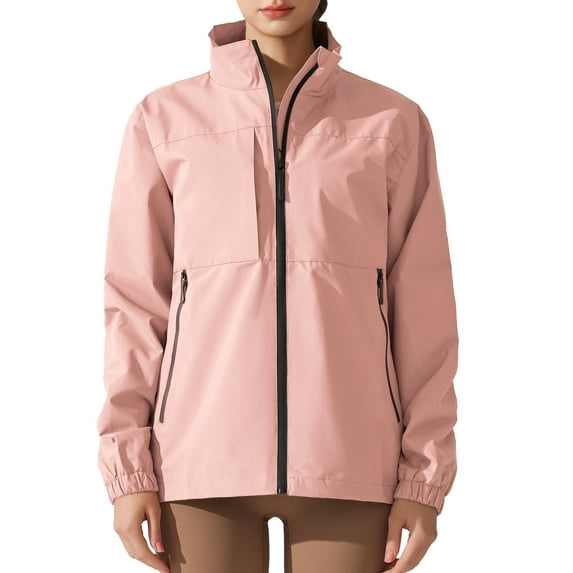 FEOYA Ladies Hooded Rain Jacket Women Waterproof Windbreaker Lightweight Outdoor Raincoat for Hiking Travel Autumn Spring L Pink