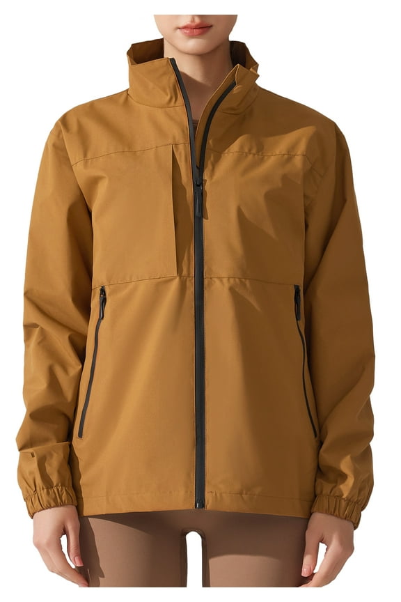 Ladies Hooded Rain Jacket Women Waterproof Windbreaker Lightweight Outdoor Raincoat for Hiking Travel Autumn Spring L Yellow