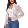 thumbnail image 1 of FEOYA Lightweight Bomber Jacket Women Mesh Ladies Summer Sheer Cropped Long Sleeve Jacket Zipper Up With Pocket L White, 1 of 7