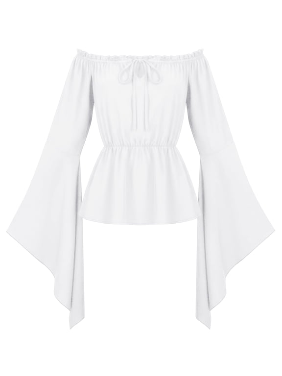 Medieval Tops Women Renaissance Tops Steampunk Blouse Off Shoulder Shirt Gothic Vintage Drawstring Waist Boho Pirate Shirt XL
