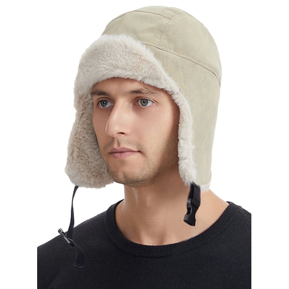 FEOYA Men Aviator Trapper Leather Hat Earflaps Hat Warm Winter Cold Outdoor Ear Flaps with Adjustable Buckle for Skiing Hiking