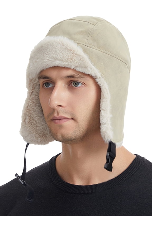 Men Aviator Trapper Leather Hat Earflaps Hat Warm Winter Cold Outdoor Ear Flaps with Adjustable Buckle for Skiing Hiking