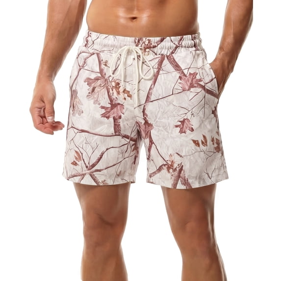 FEOYA Men Camo Shorts Athletic Male Elastic Drawstring Sports Shorts Workout Sweats Shorts Gym Trunks Tennis Hiking Activewear Basketball Shorts Running Camouflage Shorts with Pockets S Brown