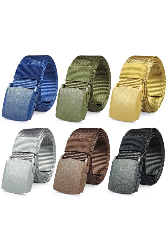 Men Canvas Belt Web Belt Outdoors Work Belt Adjustable Fabric Belt Non Metal Belt Buckle 6 Pieces Solid Color 47 Inches