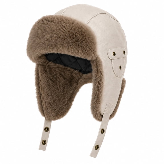 FEOYA Men Russian Trapper Hat Aviator Hat with Faux Fur Earflap Winter Ushanka Waterproof Leather Eskimo Cap for Hunting Skiing Outdoor Travel Cold Weather Camping Hiking