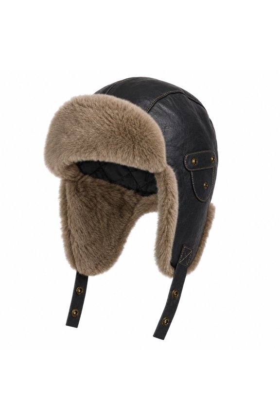 Men Ushanka Russian Hat Faux Fur Ear Flaps Winter Waterproof Aviator Cap for Hunting Skiing Travel Camping Outdoor Activies