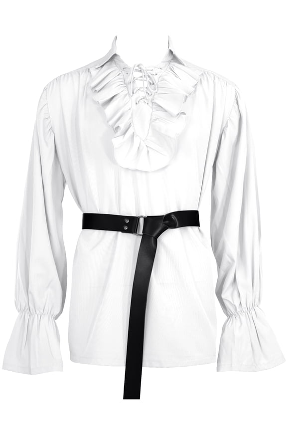 Men Victorian Renaissance Shirt Ruffle Shirt Long Sleeve Pirate Shirts Steampunk Vampire Shirt Gothic Blouse Long Sleeve Viking Top with Belts M