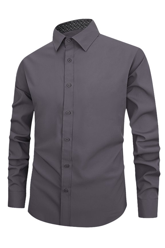 Men's Dress Shirts Slim Fit Stretch Shirts Casual Business Top Long Sleeve Solid Color Shirt Button Down Blouses Formal Work Shirt for Dating Wedding Working Talking Speeches Travel 3XL