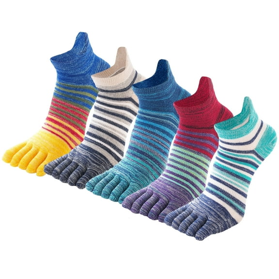 FEOYA Men's Five Finger Socks Male Athletic Five Toe Socks Cotton Crew Toe Socks 5 Pairs for Running Outdoor Winter Sports Spring Autumn M