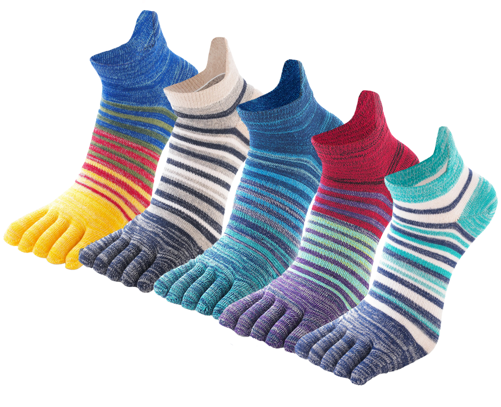 VWELL Crew Toe Socks - 6 Pair Pack (3 Grey, 3 Blue) For Men & Women, Size 7-11, Athletic Five Finger Socks