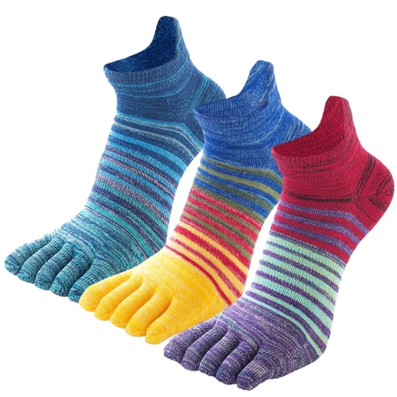 FEOYA Men's Five Finger Toe Socks Male Athletic Five Toe Socks Running Crew Toe Socks Thick Toe Socks for Outdoor Sports Spring Fall 3 Pairs M