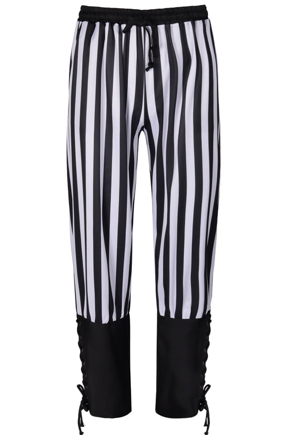 Mens Ankle Banded Pants Medieval Pirate Pants Renaissance Trousers Viking Navigator Pants Steampunk Trousers Striped Sweatpants with Drawstrings 2XL