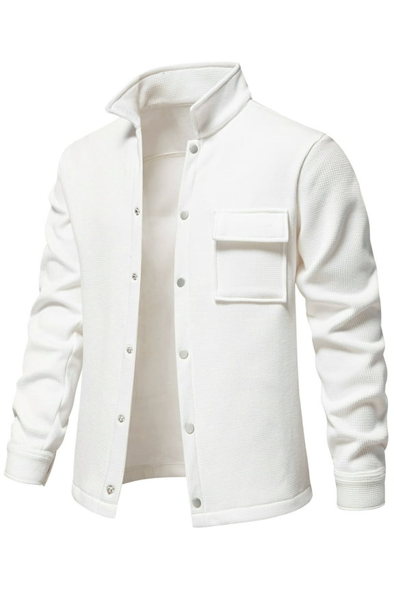 Mens Button Down Cardigan Lapel Collar Jacket Waffle Knit Jacket Cotton Cardigan with Pocket Padded Casual Cardigan Knitted Coat Long Sleeve Spring Fall Winter Clothes L
