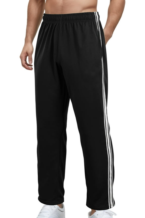 Mens Casual Running Pants Athletic Straight Leg Sweatpants Open Bottom Joggers Drawstring Elastic Waist Trousers with Pockets for Training Jogging Active Workout L