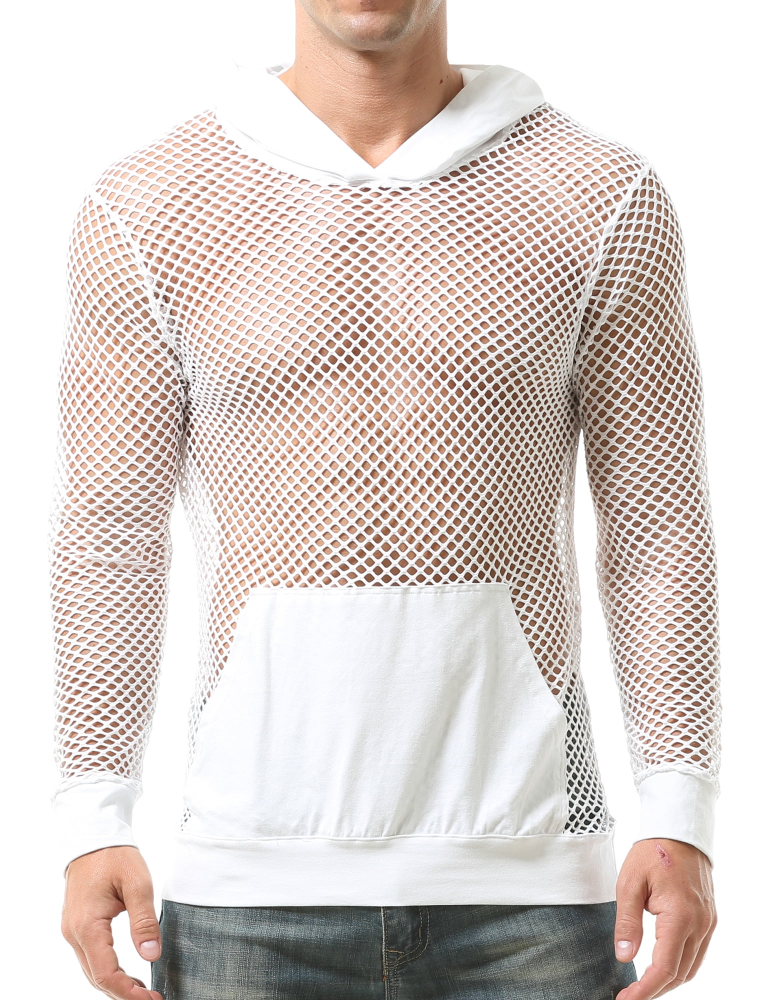 white fishnet hoodie