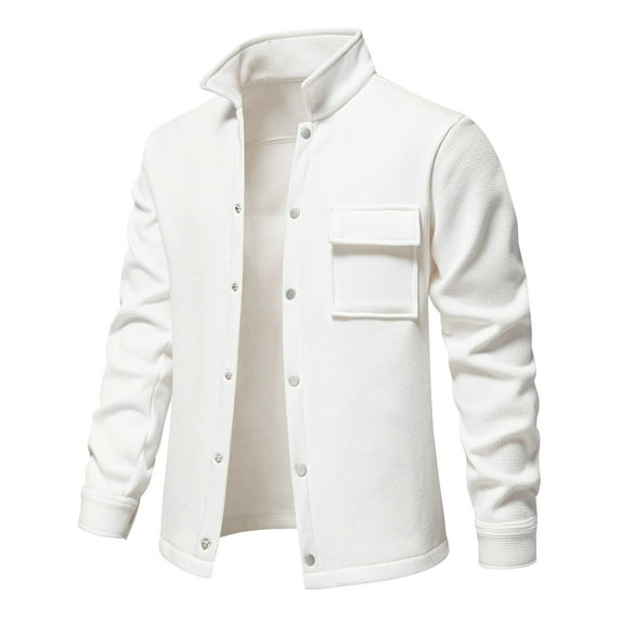 FEOYA Mens Knitted Cardigan Lapel Collar Jacket Waffle Knit Jacket Casual Padded Cardigan Cotton Cardigan with Pockets Long Sleeve Casual Coat Spring Fall Winter Clothes S