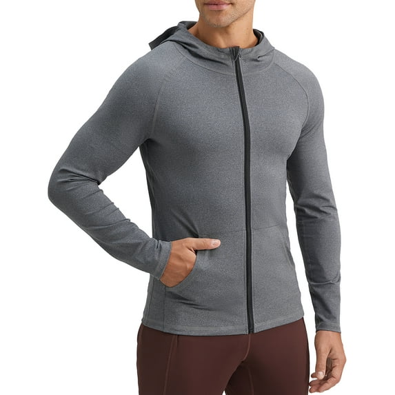 FEOYA Mens Outdoor Hoodies Full Zip Male Workout Gym Jacket Running Training Shirts Jacket for Athletic Running Fishing Hiking Active XL Gray