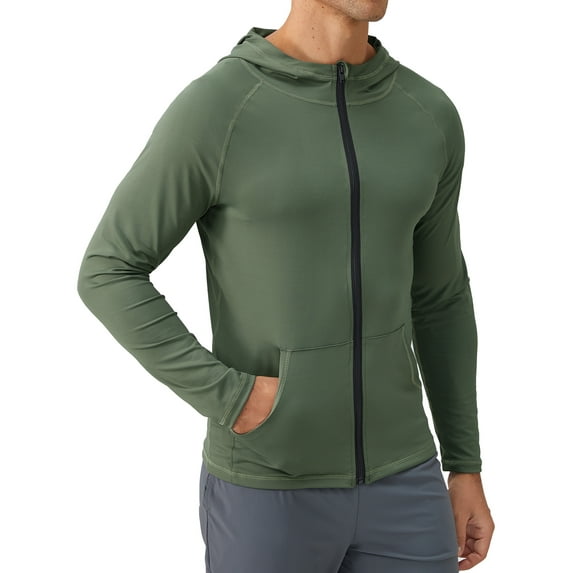 FEOYA Mens Outdoor Hoodies Full Zip Male Workout Gym Jacket Running Training Shirts Jacket for Athletic Running Fishing Hiking Active XL Green