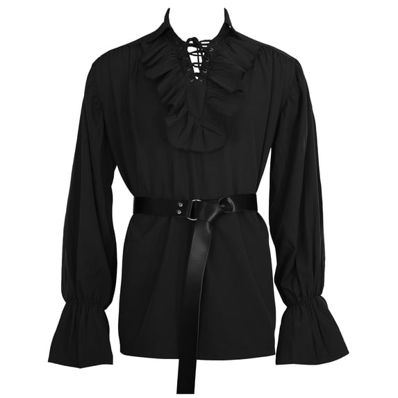 FEOYA Mens Pirate Shirts Ruffle Shirt Long Sleeve Renaissance Victorian Shirt Steampunk Vampire Shirt Gothic Blouse Long Sleeve Viking Top with Belts S