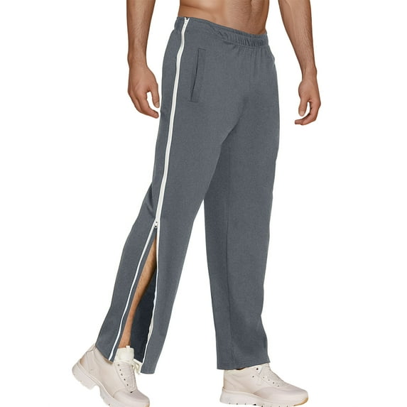 FEOYA Mens Tear Away Pants Zipper Basketball Sports Joggers Train Trousers Cotton Straight Leg Sweatpants Elastic Waist with 2 Pockets for Gym Running Athletic Workout