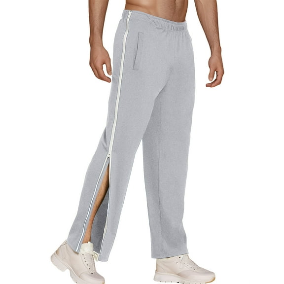 FEOYA Mens Tear Away Pants Zipper Basketball Sports Joggers Train Trousers Cotton Straight Leg Sweatpants Elastic Waist with 2 Pockets for Gym Running Athletic Workout