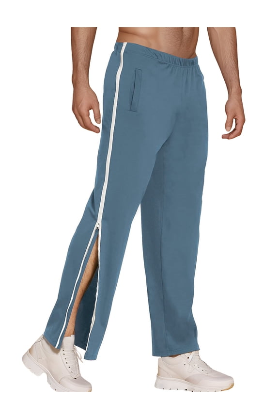 Mens Tear Away Pants Zipper Basketball Sports Pants Straight Leg Joggers Cotton Sweatpants with 2 Pockets Workout Trousers Elastic Waist for Athletic Train Gym Running