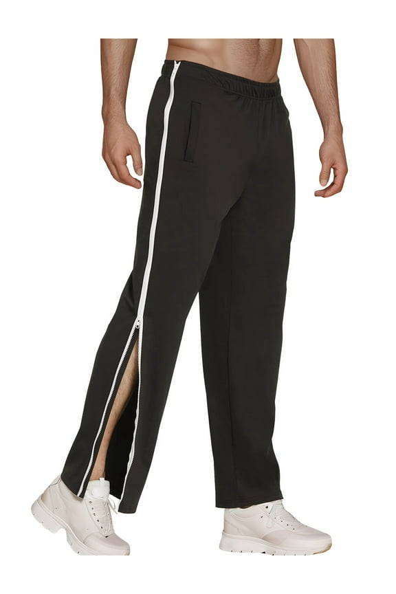 Mens Tear Away Sweatpants Pants Zipper Basketball Sports Trousers Straight Leg Joggers Cotton Pants Elastic Waist with 2 Pockets for Gym Running Workout Athletic