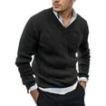 thumbnail image 1 of FEOYA Mens V Neck Pullover Long Sleeve Sweater Casual Business Jumper Winter Warm Knitwear Slim Fit Pullovers Ribbed Knitted Top Clashing Stripes Collar for Work Dating Outdoor S, 1 of 6