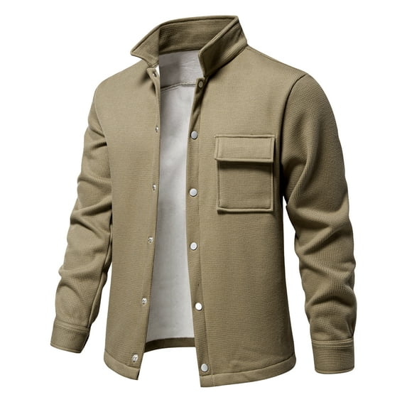 FEOYA Mens Waffle Cardigan Buttons Down Jacket Knitted Cardigan Casual Padded Jacket Cotton Cardigan with Pockets Casual Knit Coat Long Sleeve Spring Fall Winter Clothes M