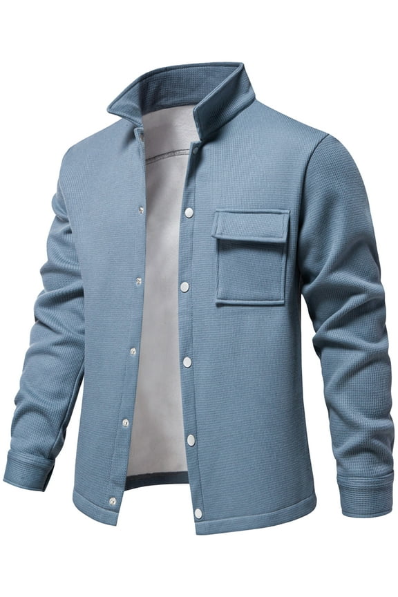 Mens Waffle Cardigan Buttons Down Jacket Knitted Cardigan Casual Padded Jacket Cotton Cardigan with Pockets Casual Knit Coat Long Sleeve Spring Fall Winter Clothes M