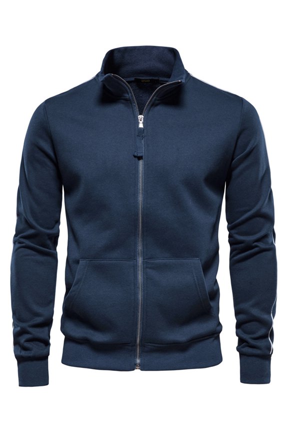 Mens Zip Up Sweatshirt Stand Collar Coat Casual Cardigan Long Sleeve Cardigan Jumper with Pockets Tracksuit Tops Lightweight Winter Jacket Gym Jacket Athletics Pullover L