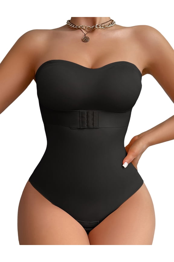 One Piece Shapewear Women Tummy Control Slimming Bodysuit Seamless Body Shaper Sculpted Jumpsuit with Removable Straps L Black