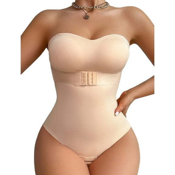 FEOYA One Piece Shapewear Women Tummy Control Slimming Bodysuit Seamless Body Shaper Sculpted Jumpsuit with Removable Straps L Brown