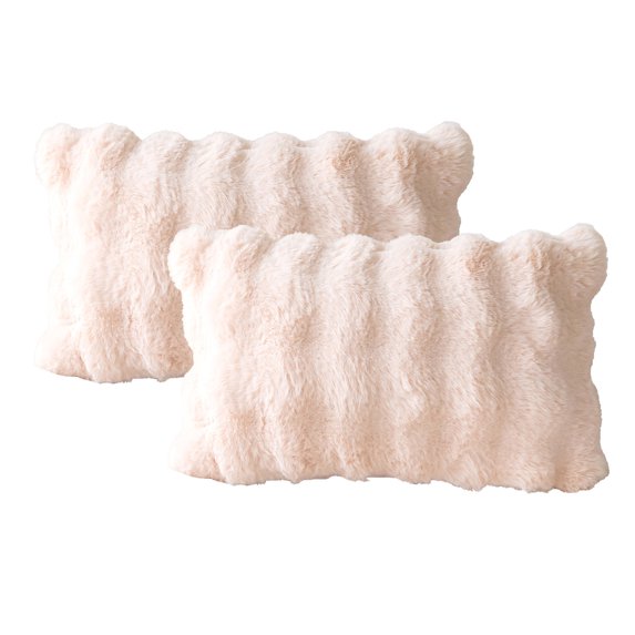 FEOYA Pack of 2 Throw Pillows Covers Plush Pillowcase Cover Soft Pillows Cover Decorative Cushion Cover Faux Fur Pillow Case for Sofa Bedroom Farmhouse Living Room 12*20 Inches