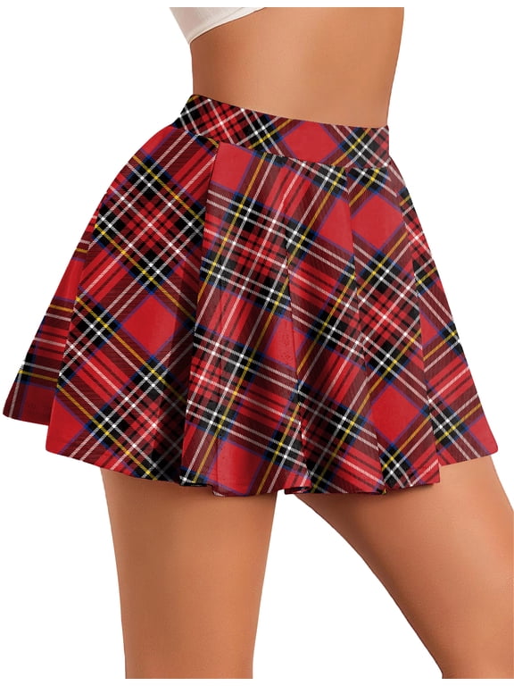 Plaid Uniform Skirts Women Pleated Mini Skirt Ladies Cheer Skirts Casual School Skater Skirt Slimming High Waist A Line Skirt M